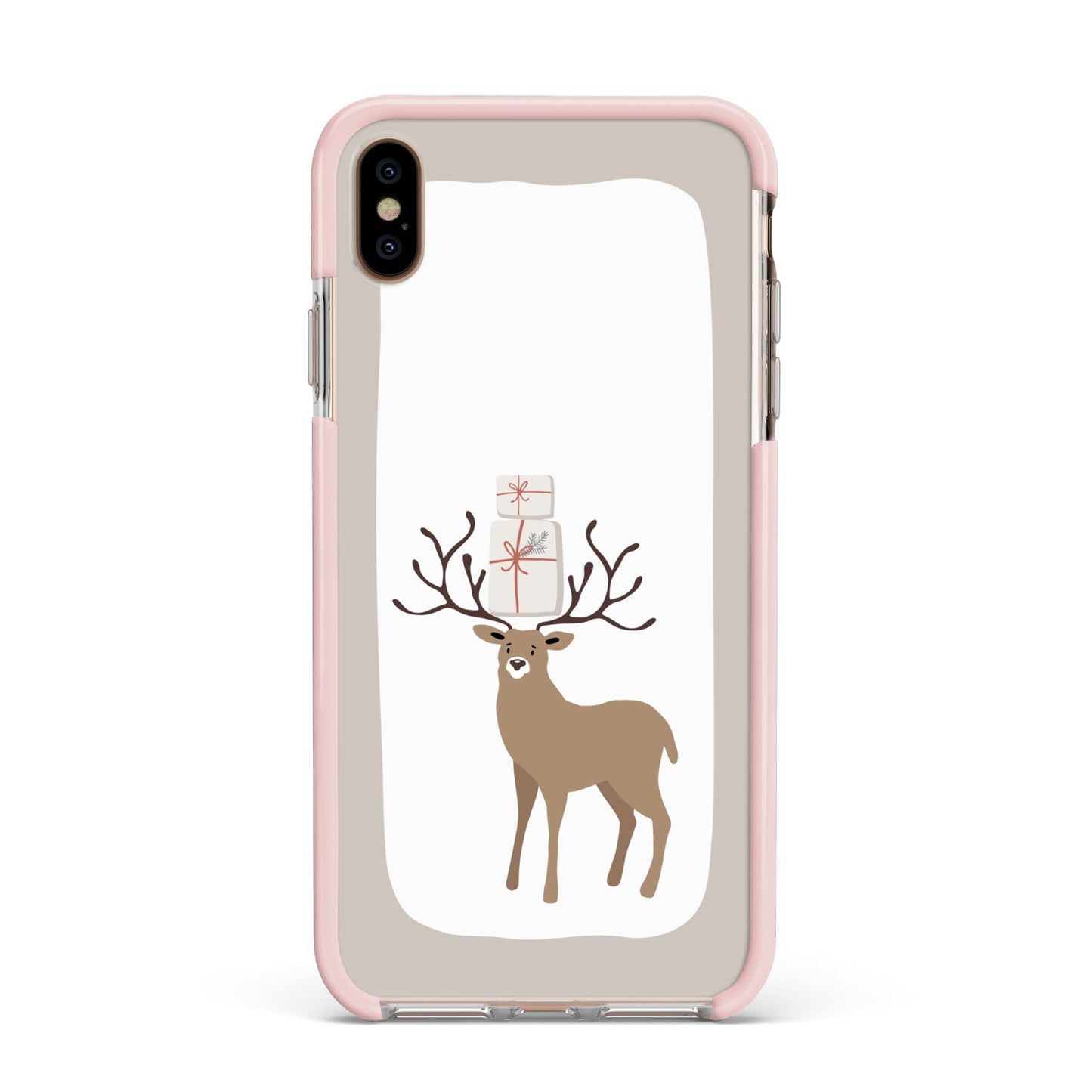 Reindeer Presents Apple iPhone Xs Max Impact Case Pink Edge on Gold Phone