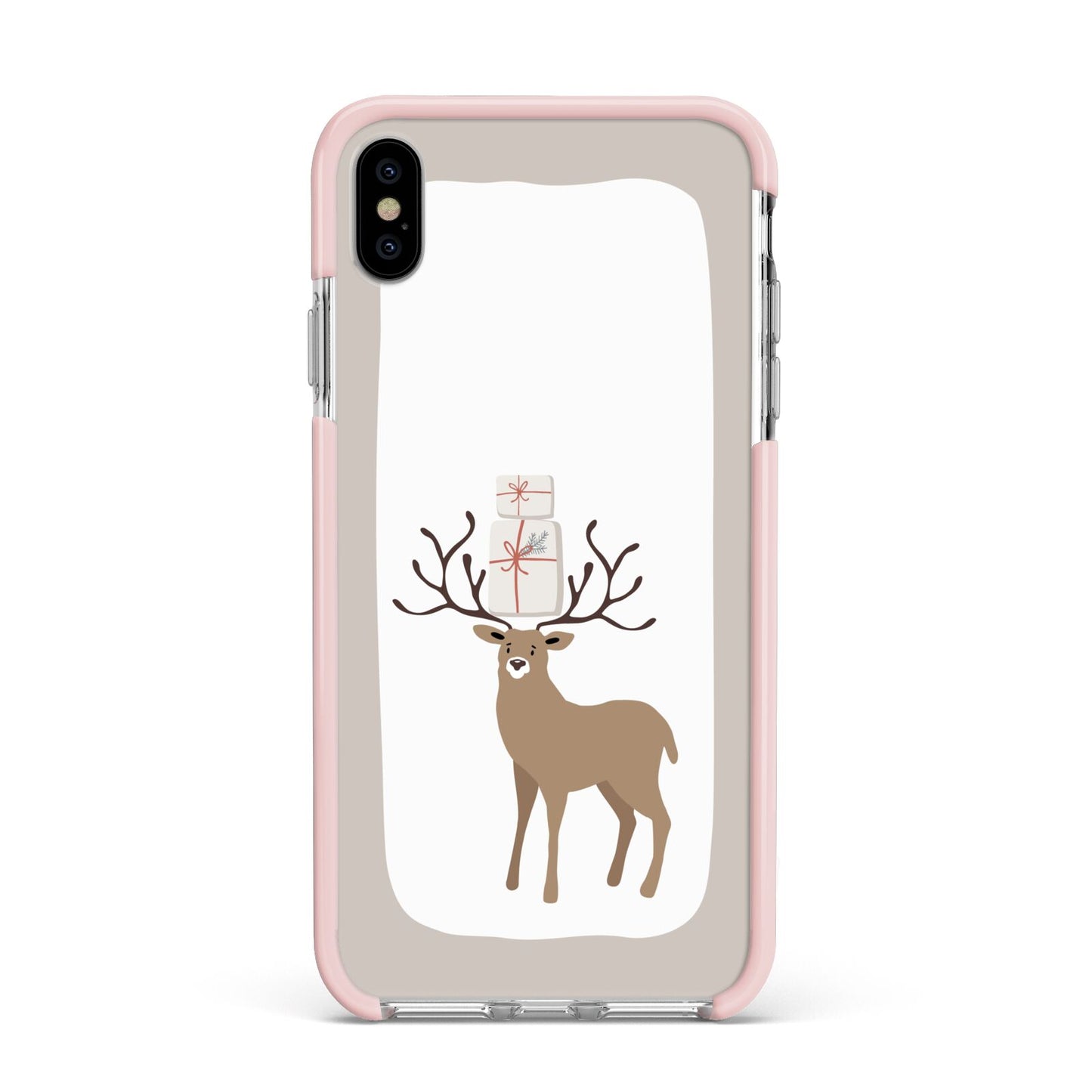 Reindeer Presents Apple iPhone Xs Max Impact Case Pink Edge on Silver Phone