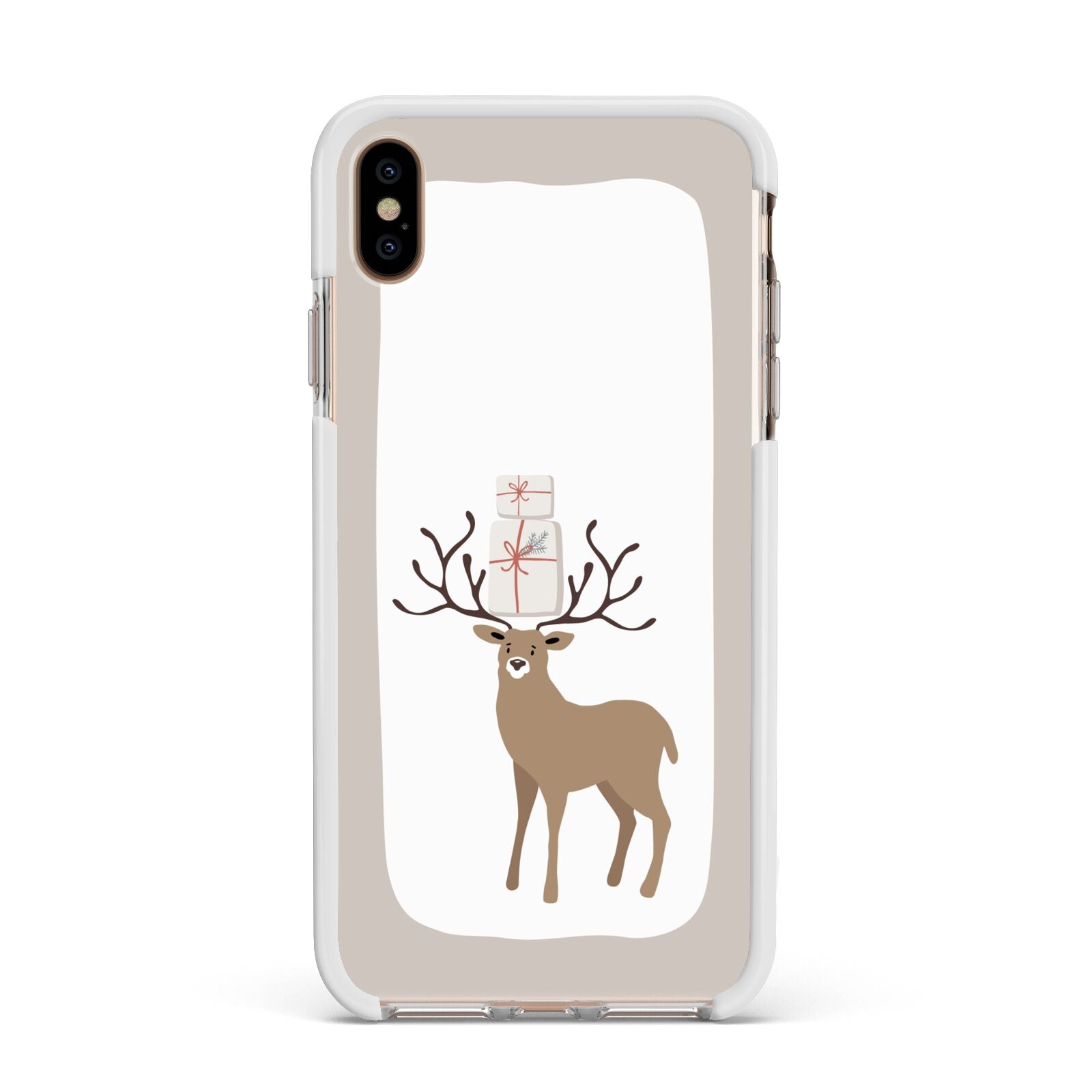 Reindeer Presents Apple iPhone Xs Max Impact Case White Edge on Gold Phone