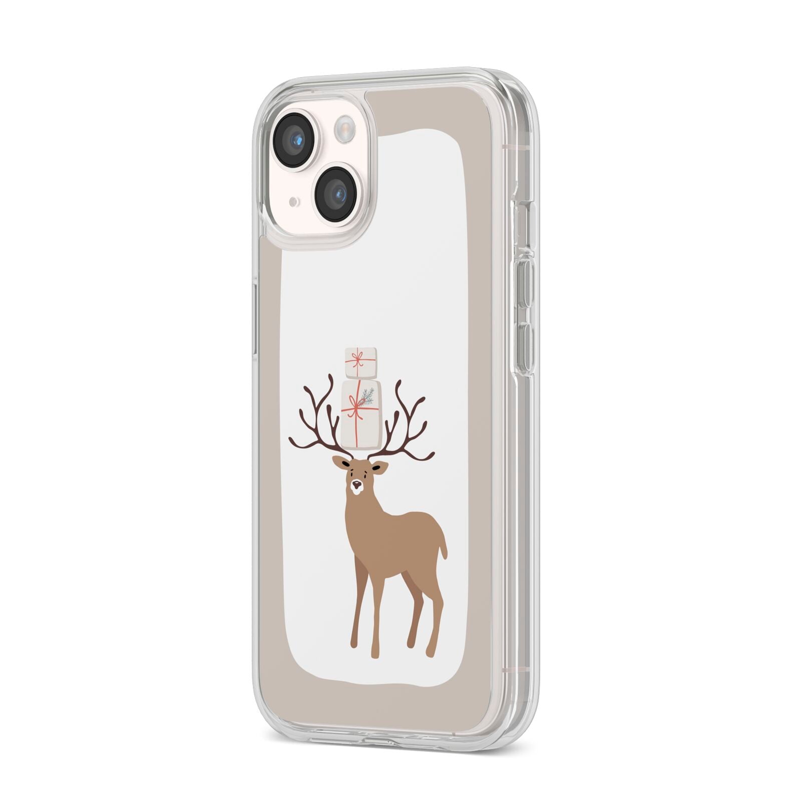 Reindeer Presents iPhone 14 Clear Tough Case Starlight Angled Image