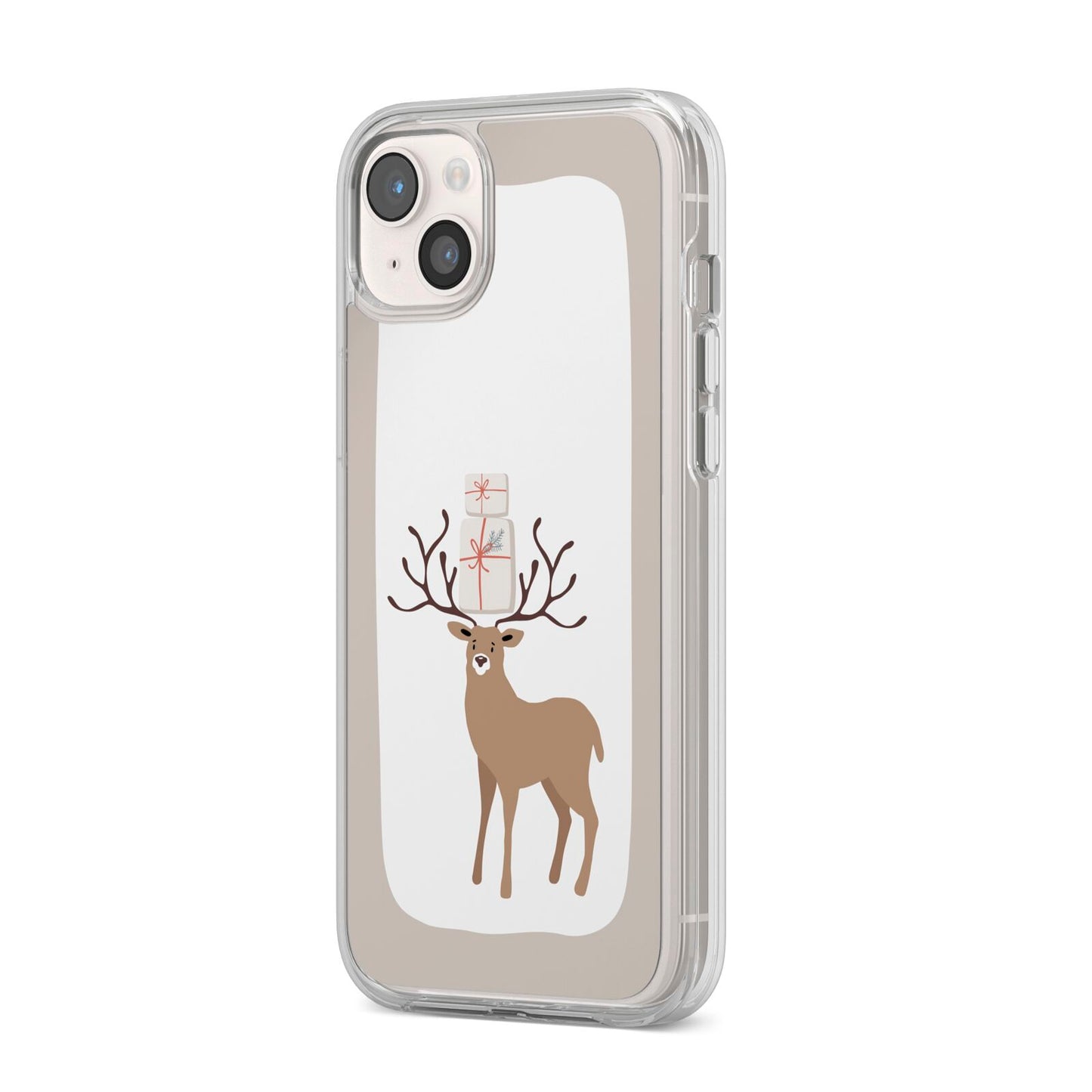 Reindeer Presents iPhone 14 Plus Clear Tough Case Starlight Angled Image