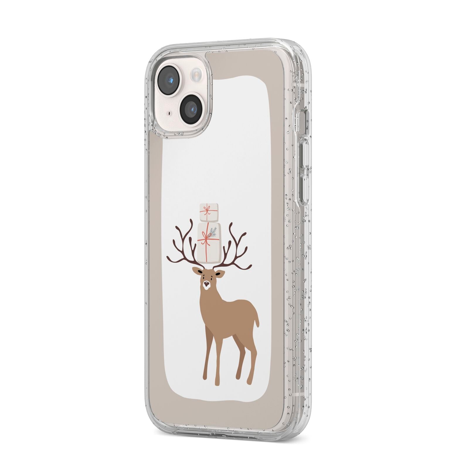 Reindeer Presents iPhone 14 Plus Glitter Tough Case Starlight Angled Image