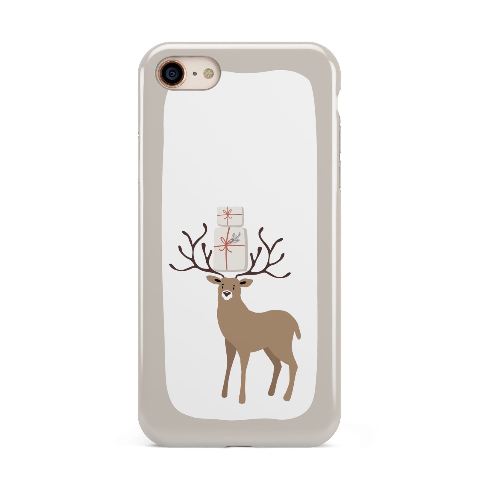 Reindeer Presents iPhone 8 3D Tough Case on Gold Phone