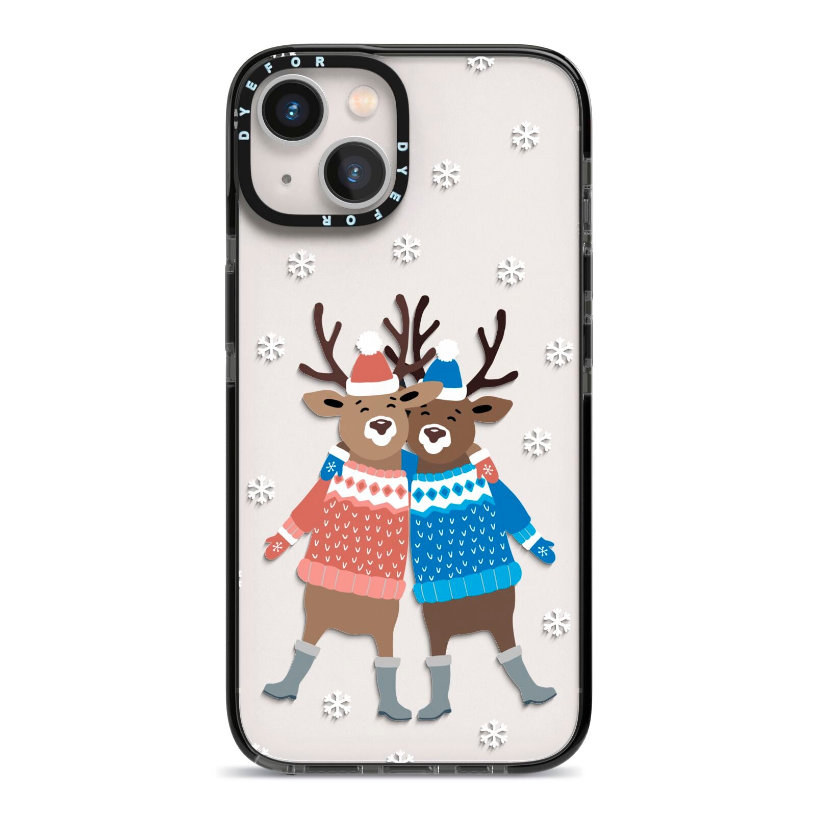 Reindeer iPhone 13 Black Impact Case on Silver phone