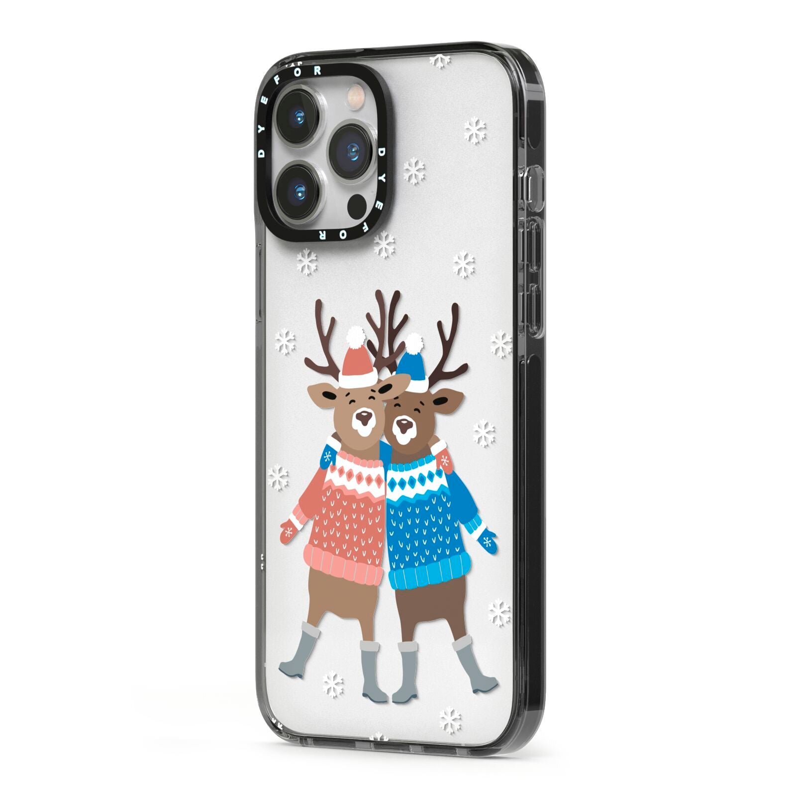 Reindeer iPhone 13 Pro Max Black Impact Case Side Angle on Silver phone