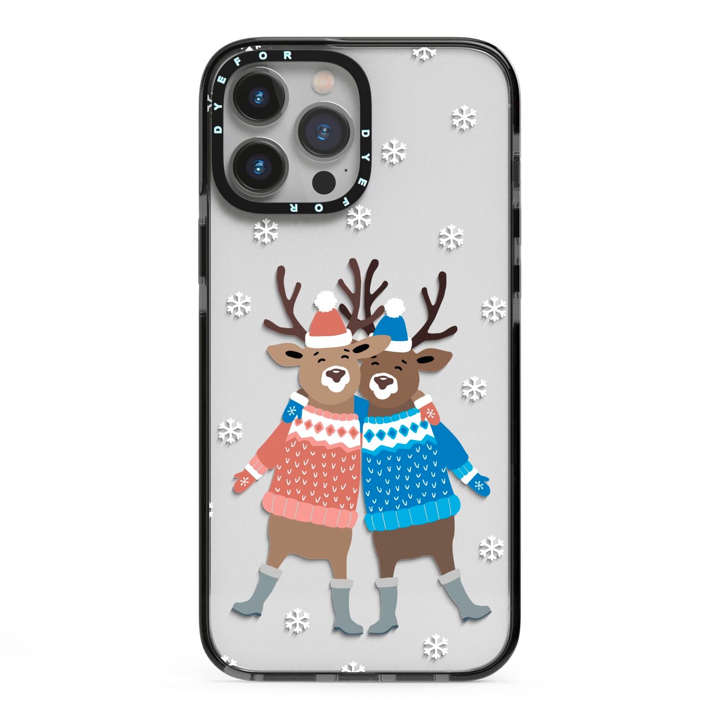 Reindeer iPhone 13 Pro Max Black Impact Case on Silver phone