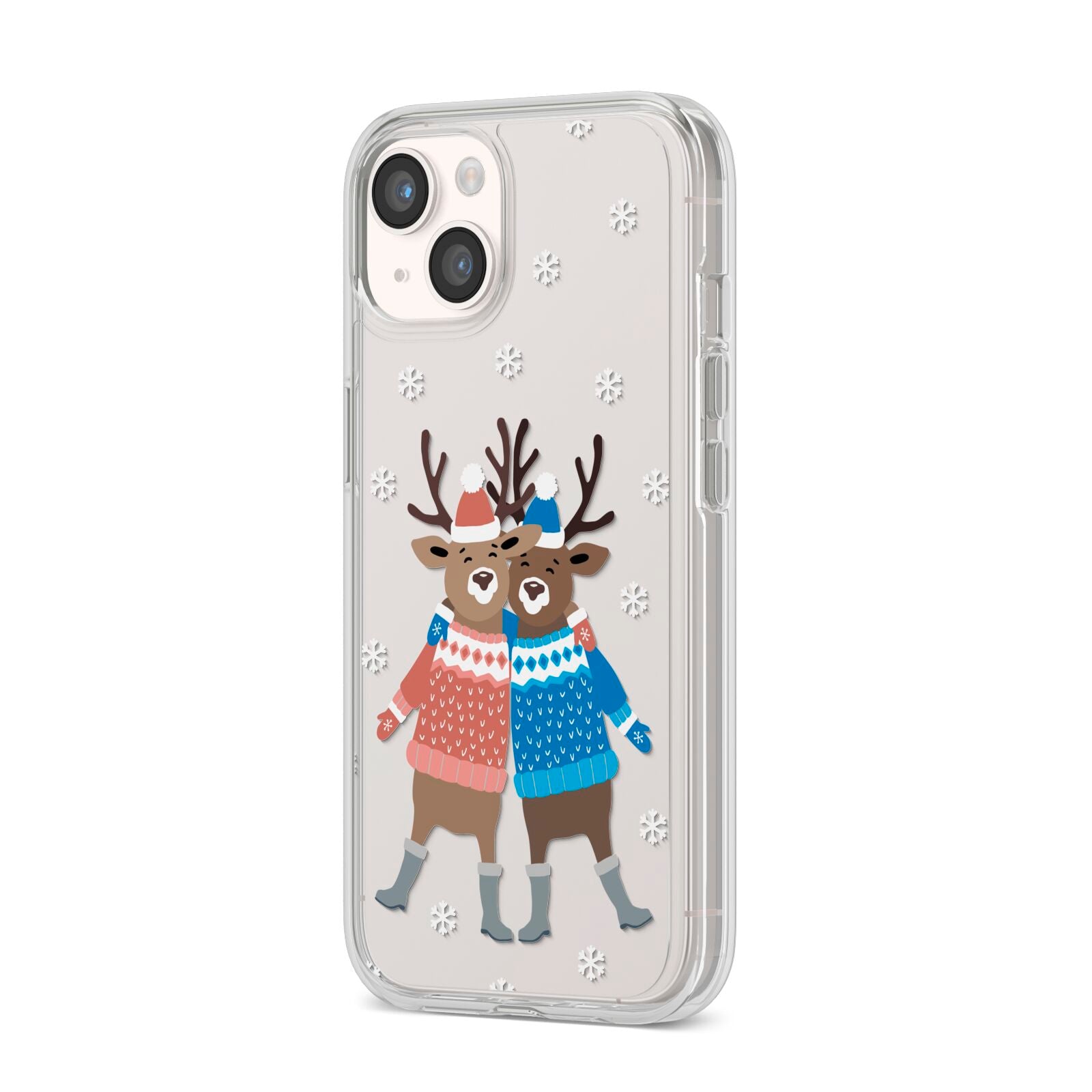 Reindeer iPhone 14 Clear Tough Case Starlight Angled Image