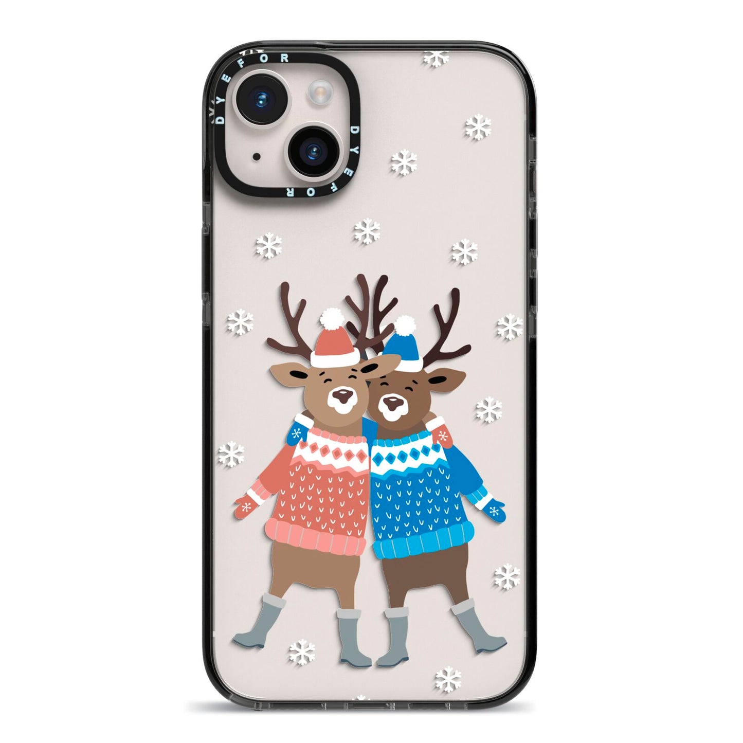 Reindeer iPhone 14 Plus Black Impact Case on Silver phone