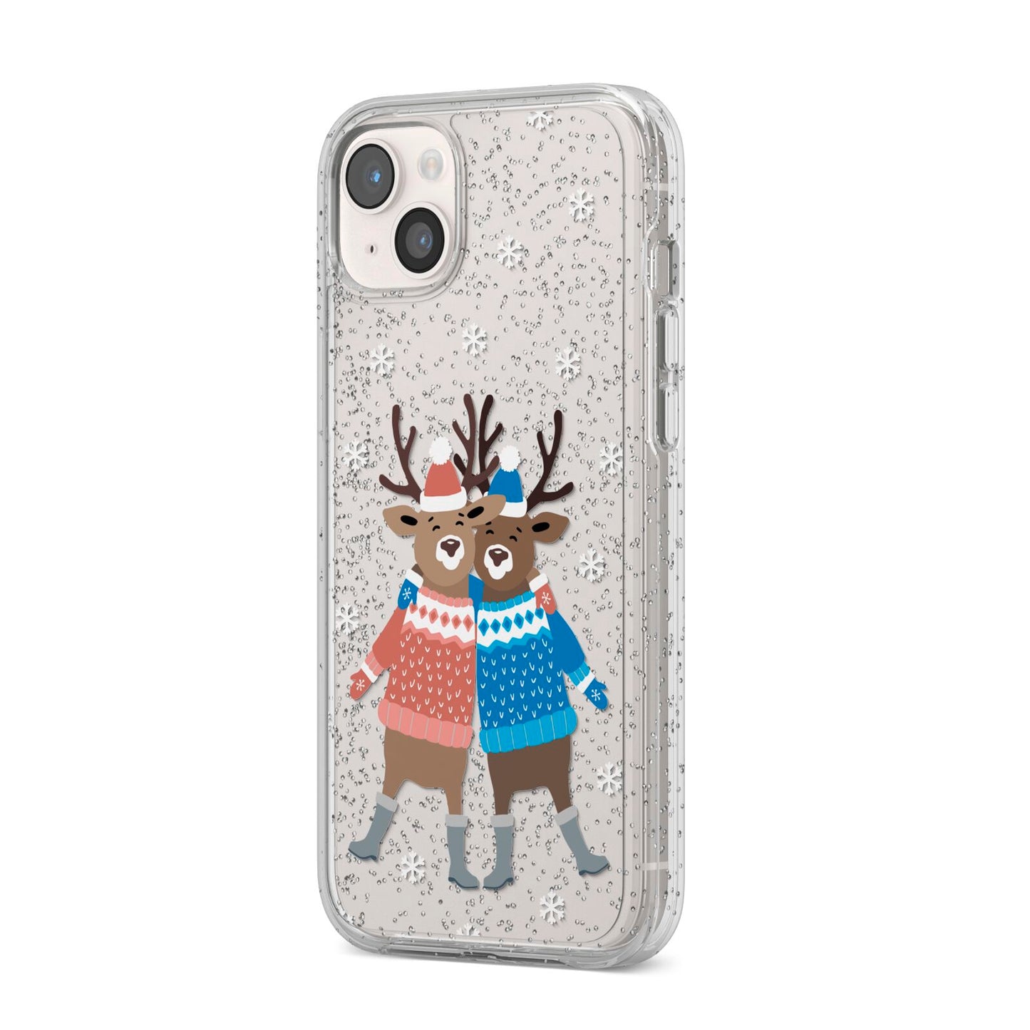 Reindeer iPhone 14 Plus Glitter Tough Case Starlight Angled Image