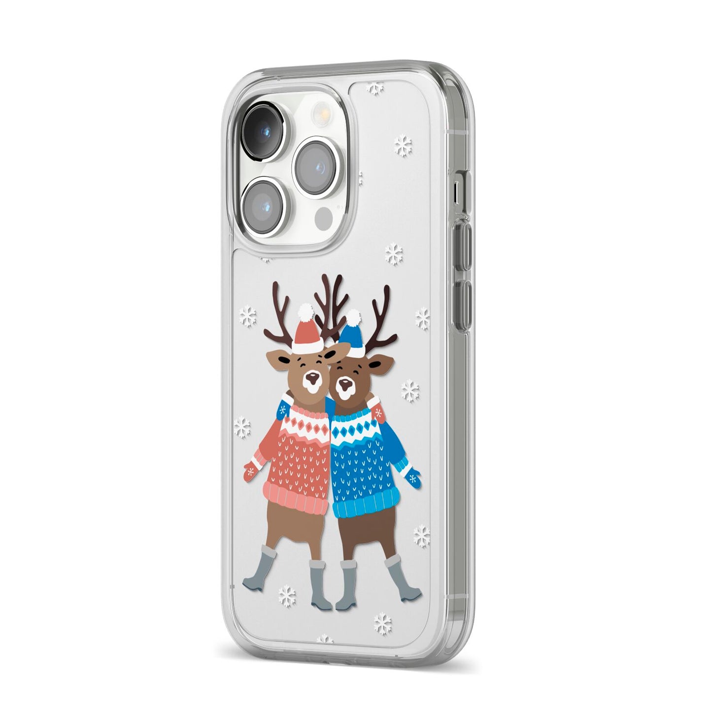 Reindeer iPhone 14 Pro Clear Tough Case Silver Angled Image