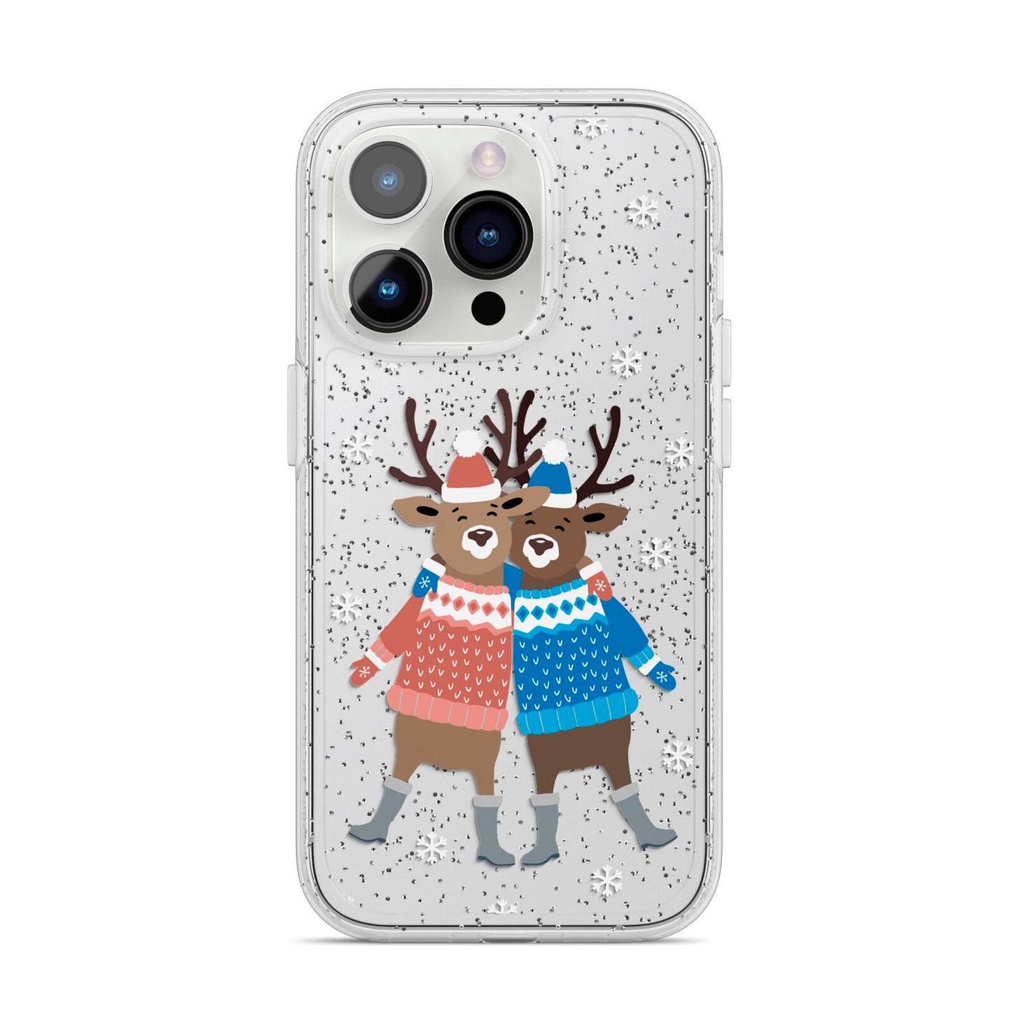 Reindeer iPhone 14 Pro Glitter Tough Case Silver