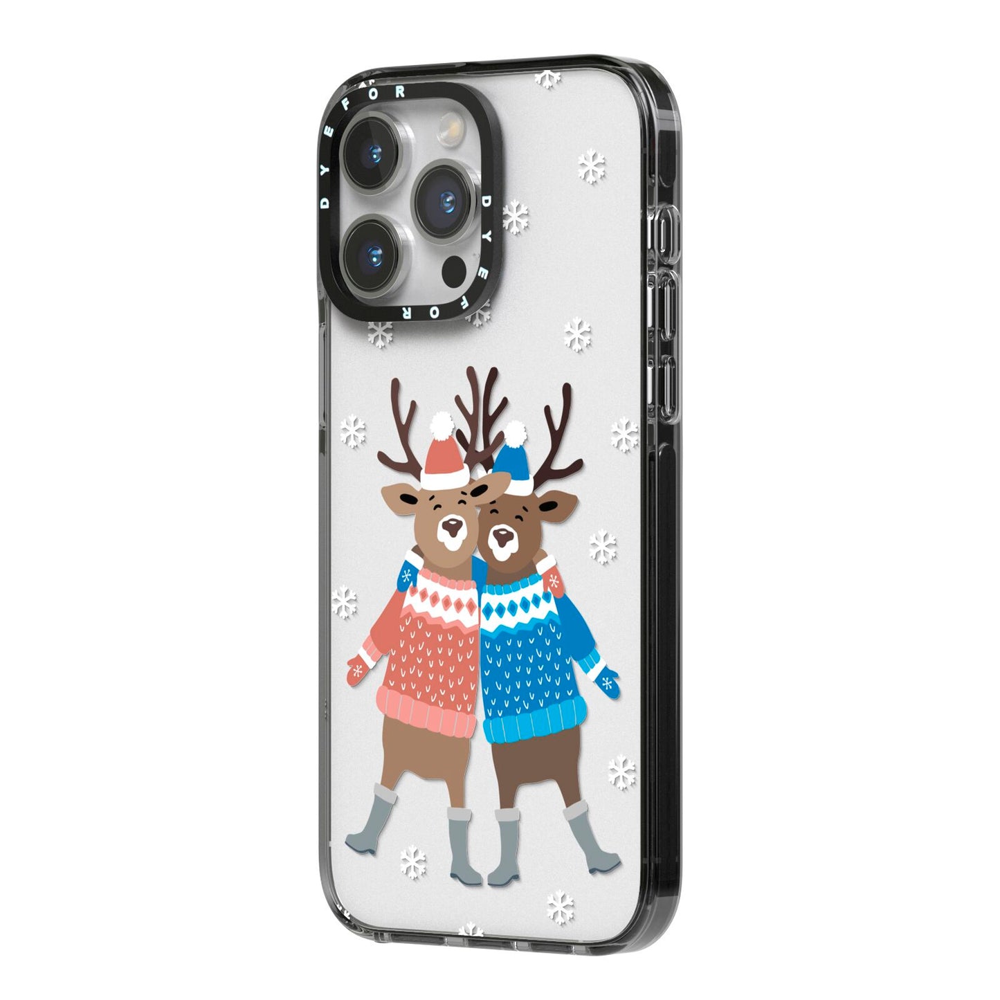 Reindeer iPhone 14 Pro Max Black Impact Case Side Angle on Silver phone