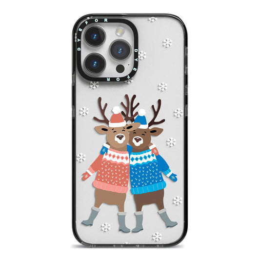 Reindeer iPhone 14 Pro Max Black Impact Case on Silver phone
