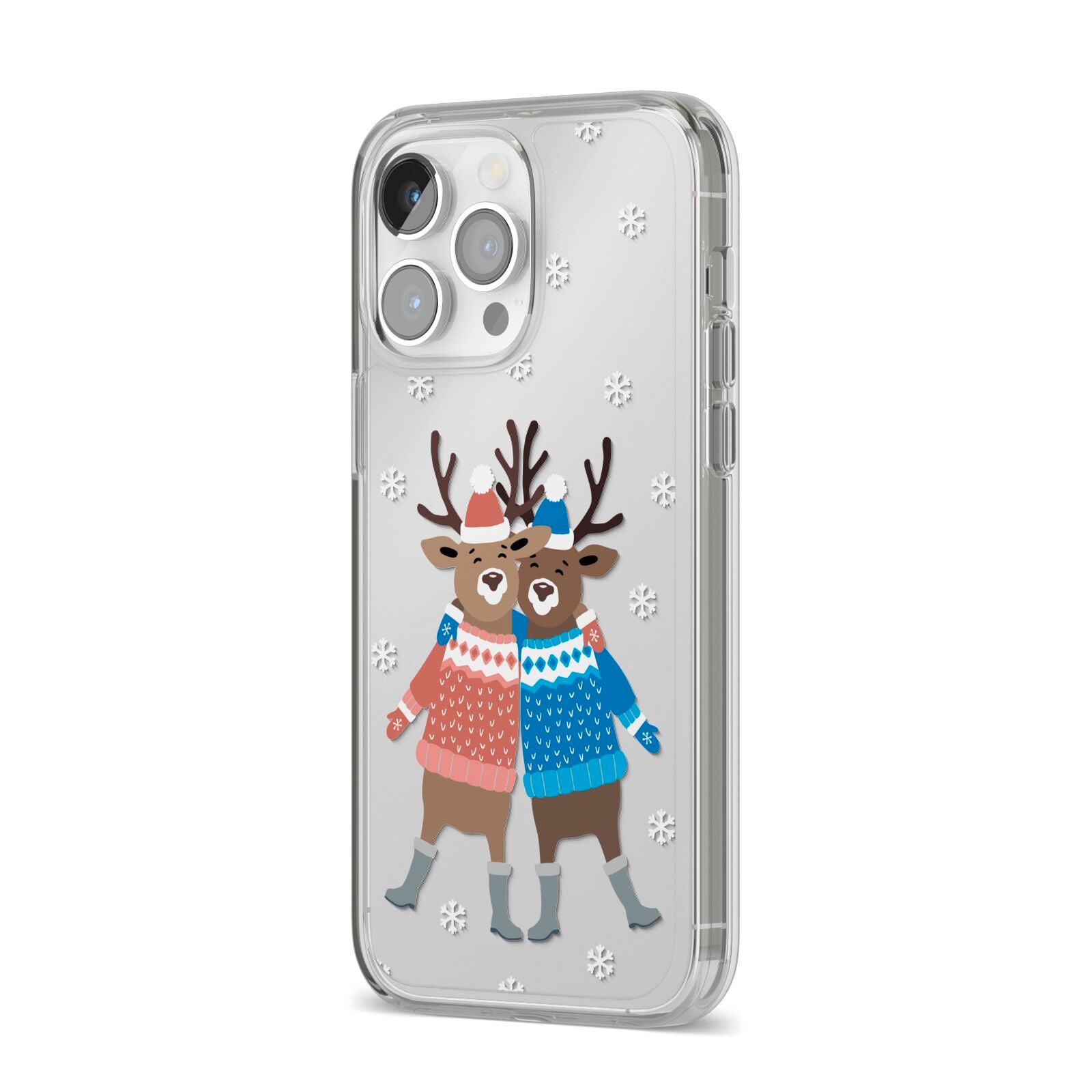 Reindeer iPhone 14 Pro Max Clear Tough Case Silver Angled Image