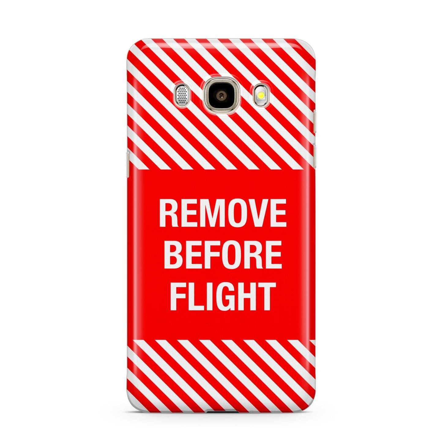 Remove Before Flight Samsung Galaxy J7 2016 Case on gold phone