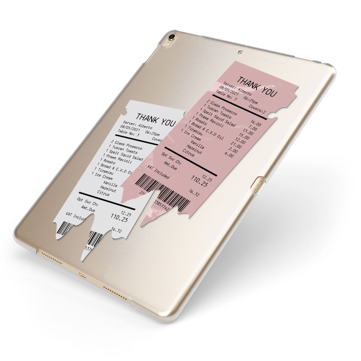 Restaurant Receipts Apple iPad Case on Gold iPad Side View