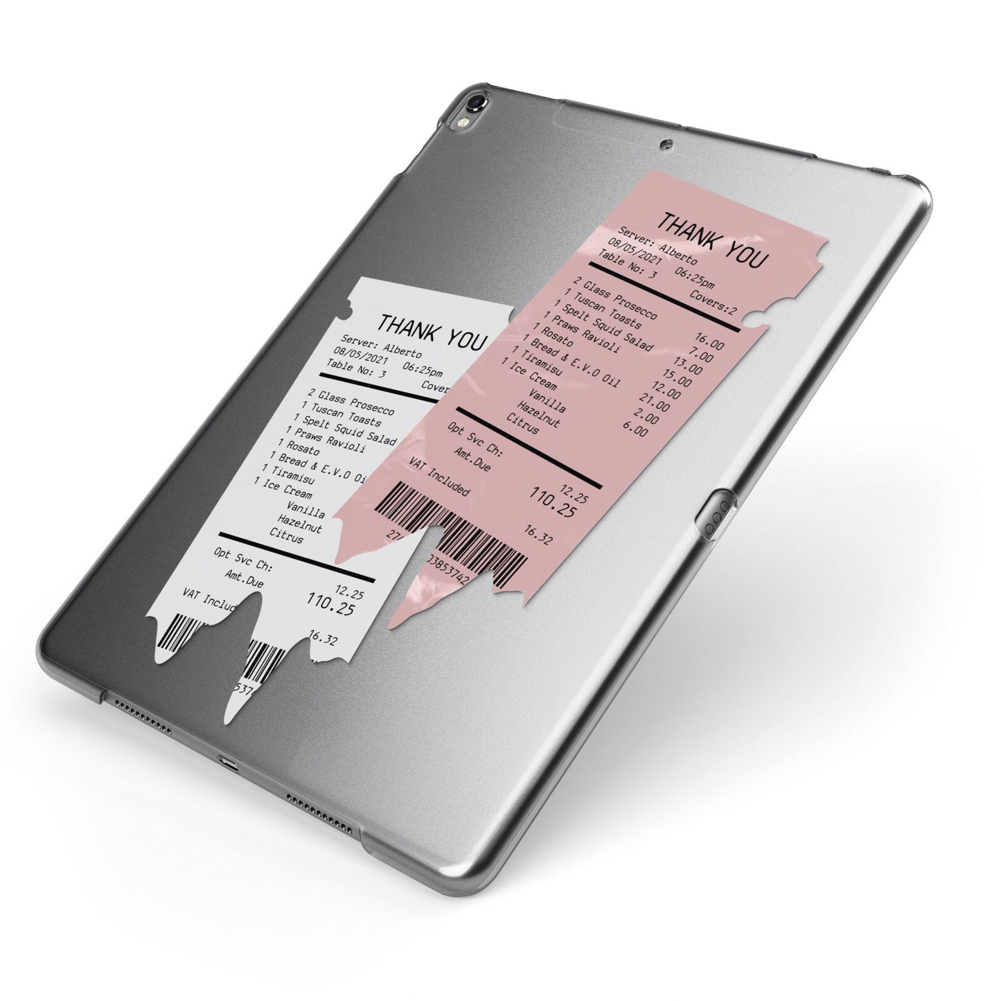 Restaurant Receipts Apple iPad Case on Grey iPad Side View