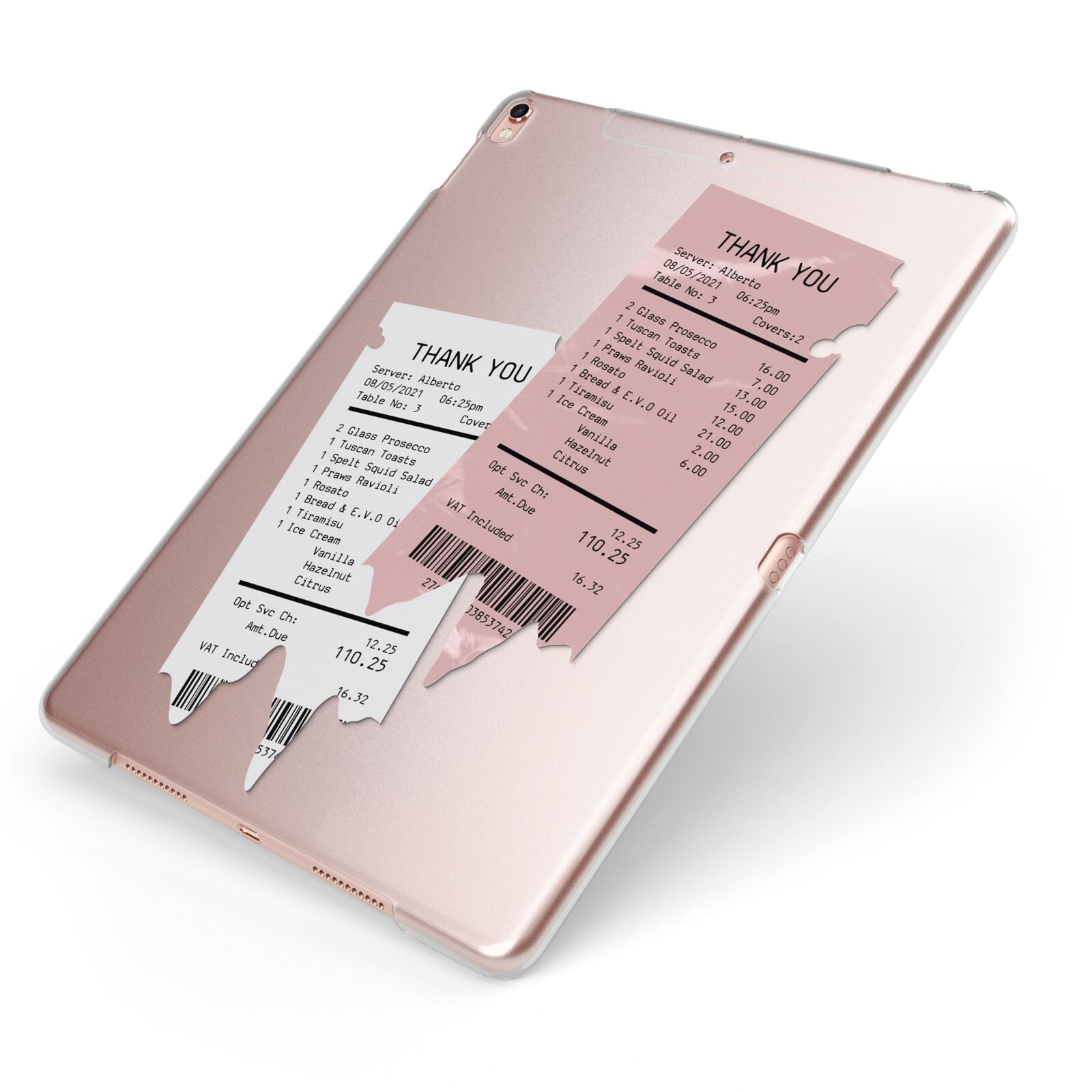 Restaurant Receipts Apple iPad Case on Rose Gold iPad Side View