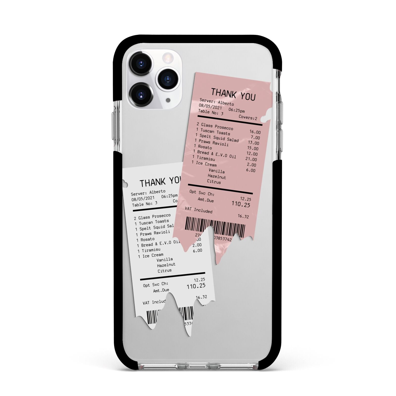 Restaurant Receipts Apple iPhone 11 Pro Max in Silver with Black Impact Case