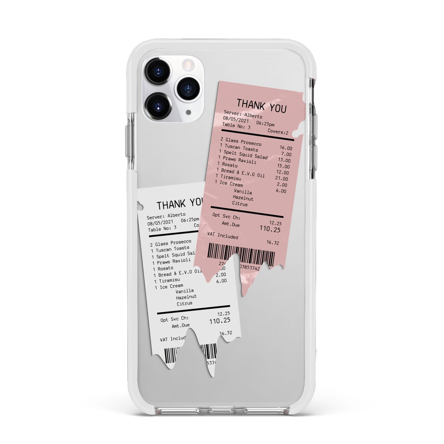 Restaurant Receipts Apple iPhone 11 Pro Max in Silver with White Impact Case