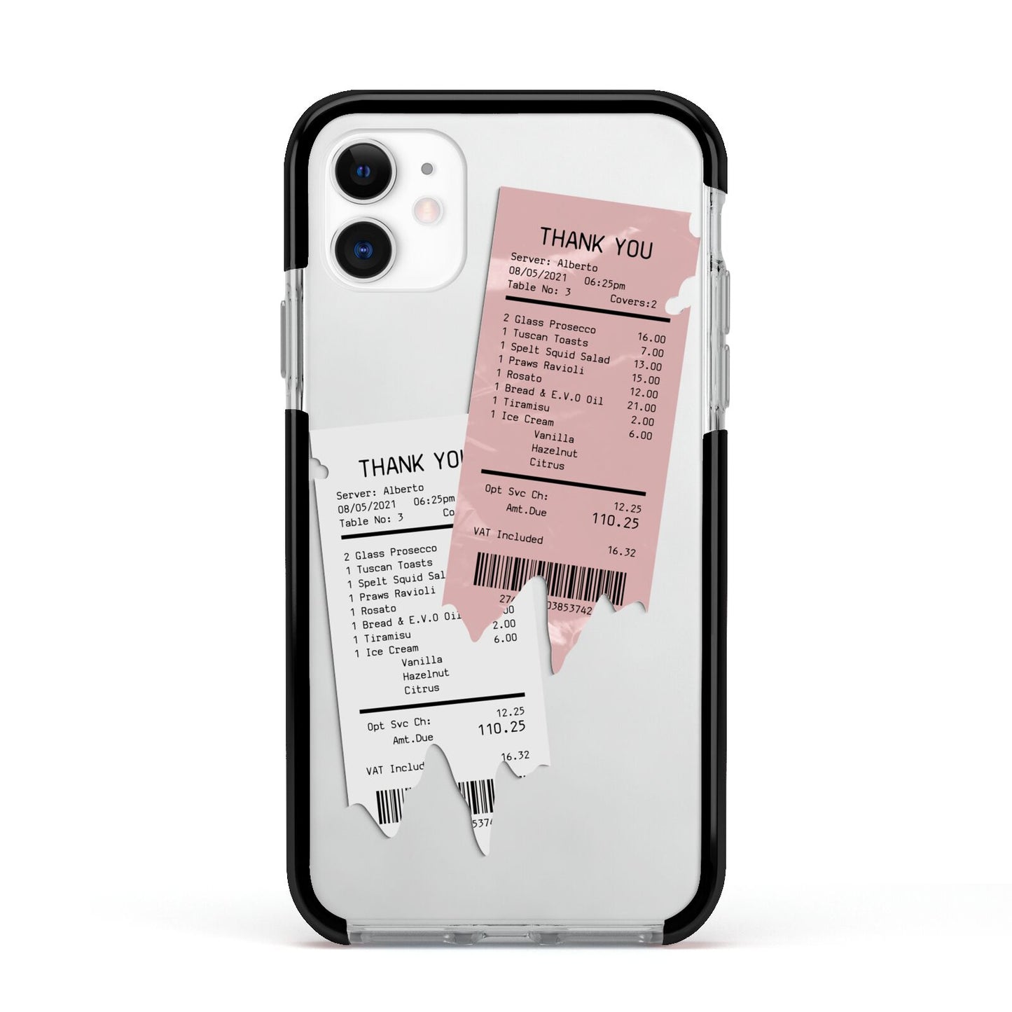 Restaurant Receipts Apple iPhone 11 in White with Black Impact Case