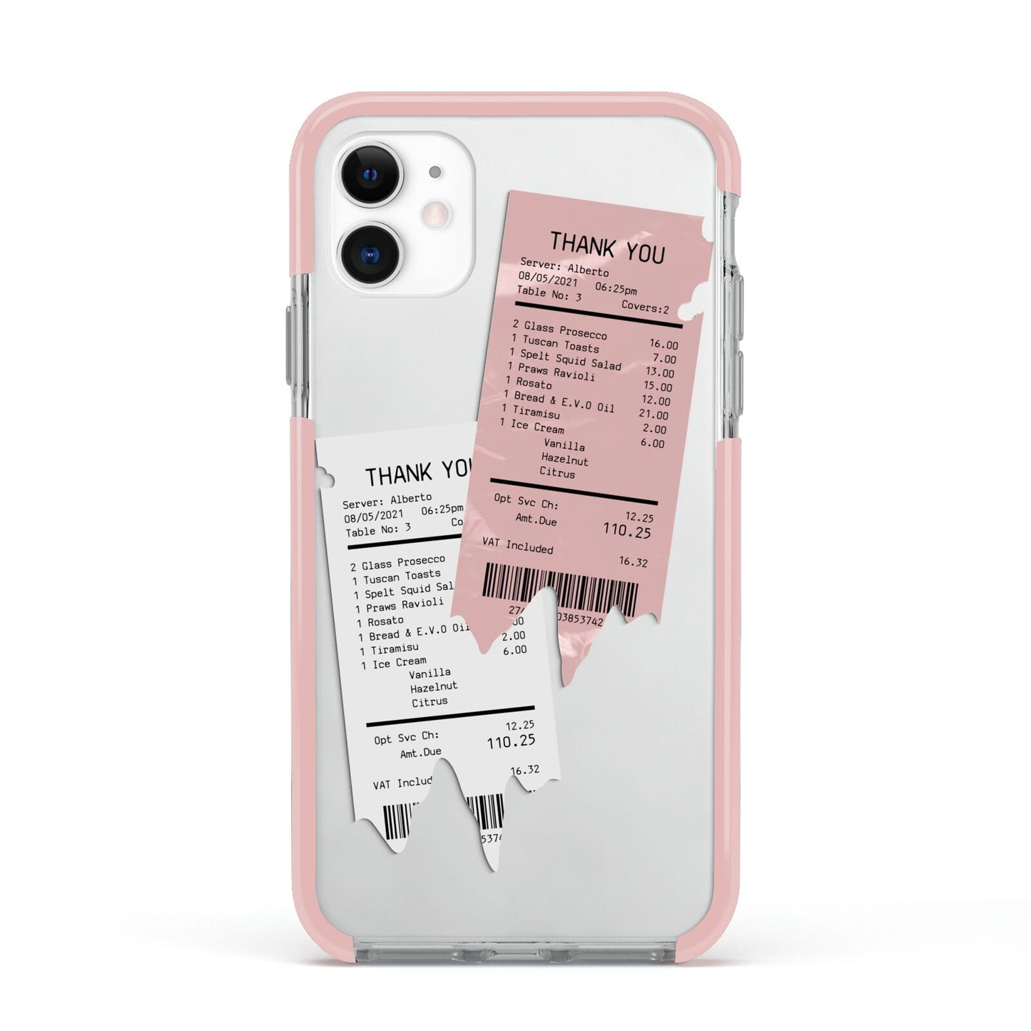 Restaurant Receipts Apple iPhone 11 in White with Pink Impact Case