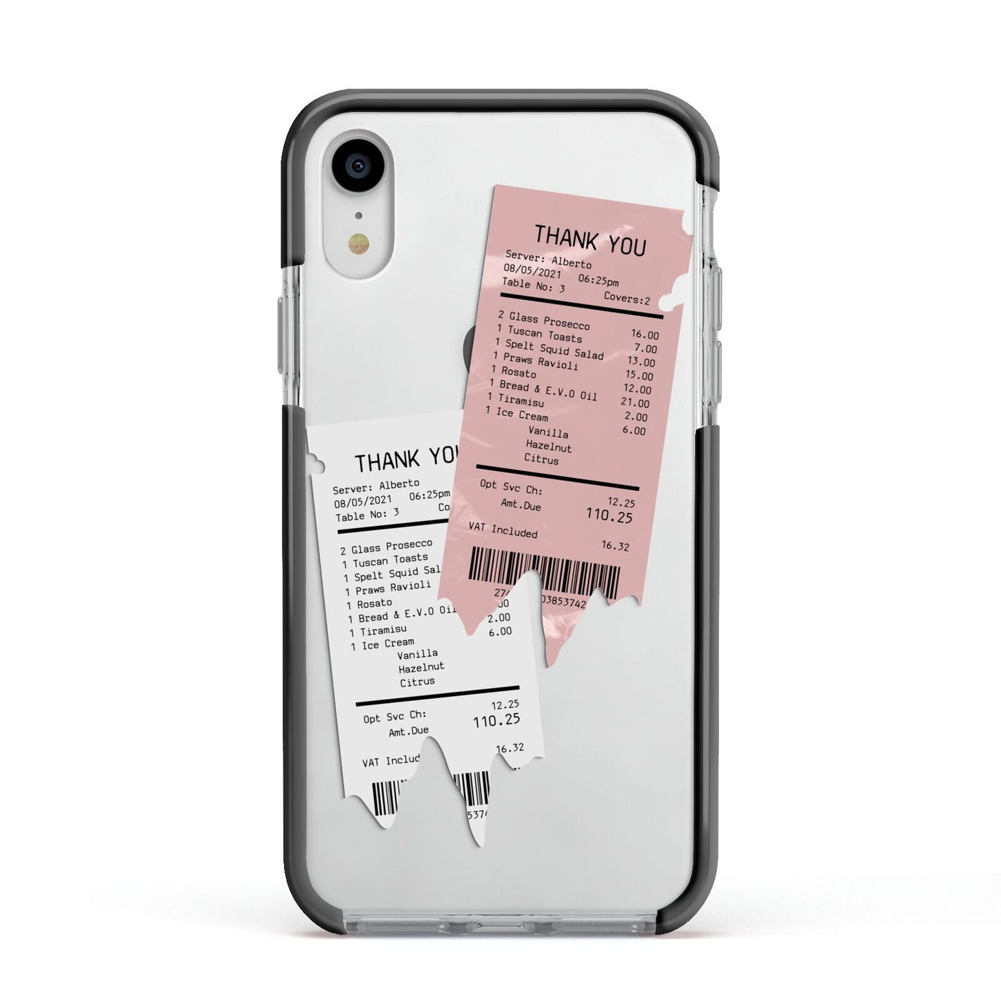 Restaurant Receipts Apple iPhone XR Impact Case Black Edge on Silver Phone