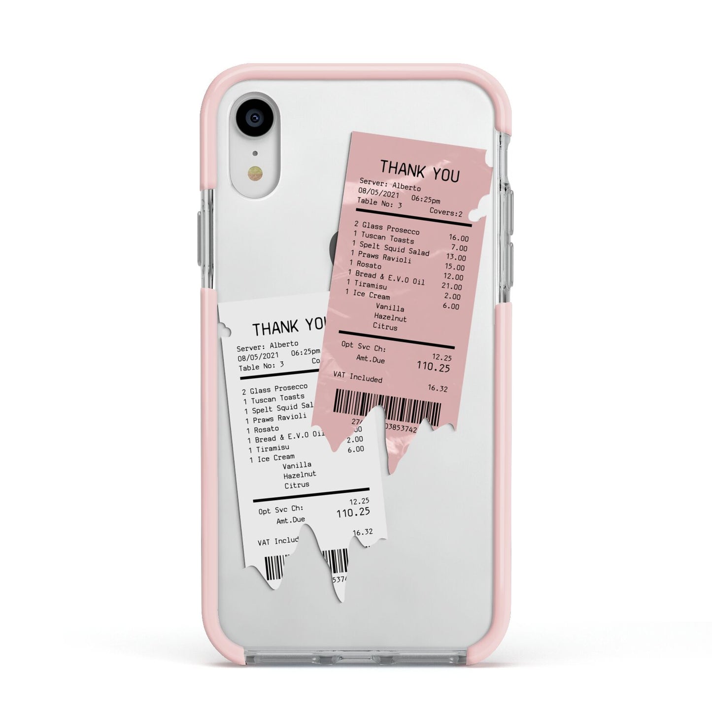 Restaurant Receipts Apple iPhone XR Impact Case Pink Edge on Silver Phone