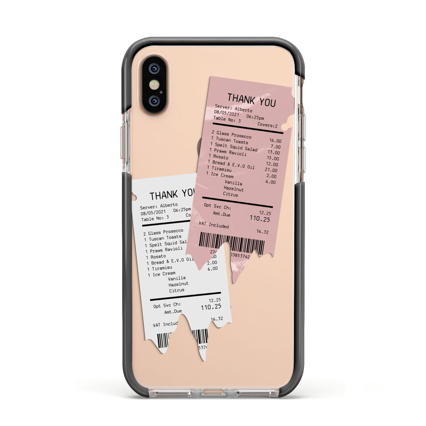 Restaurant Receipts Apple iPhone Xs Impact Case Black Edge on Gold Phone