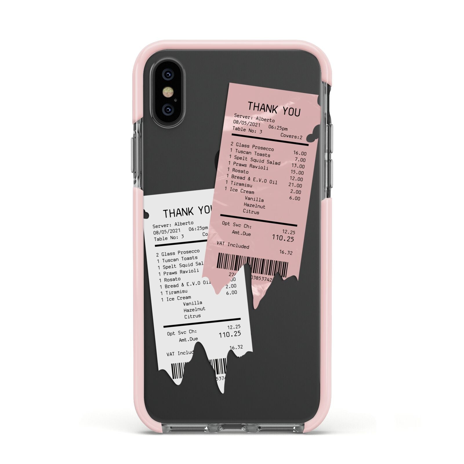 Restaurant Receipts Apple iPhone Xs Impact Case Pink Edge on Black Phone