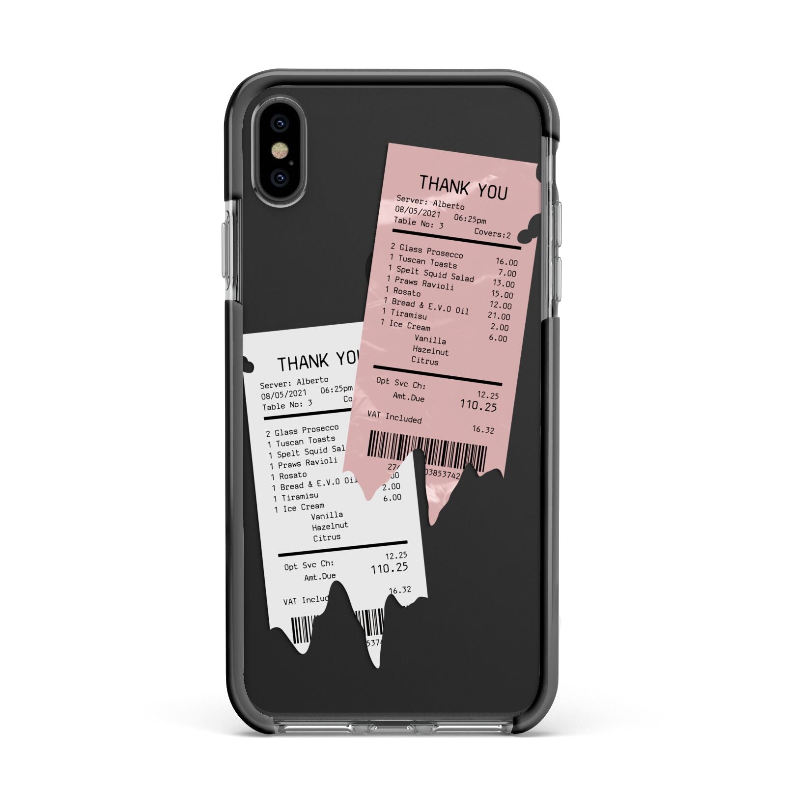 Restaurant Receipts Apple iPhone Xs Max Impact Case Black Edge on Black Phone