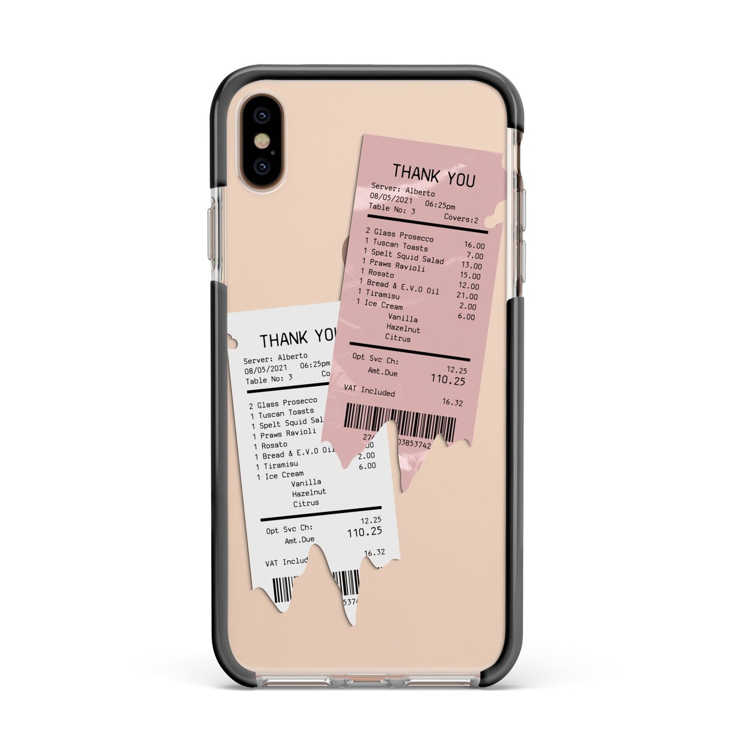 Restaurant Receipts Apple iPhone Xs Max Impact Case Black Edge on Gold Phone