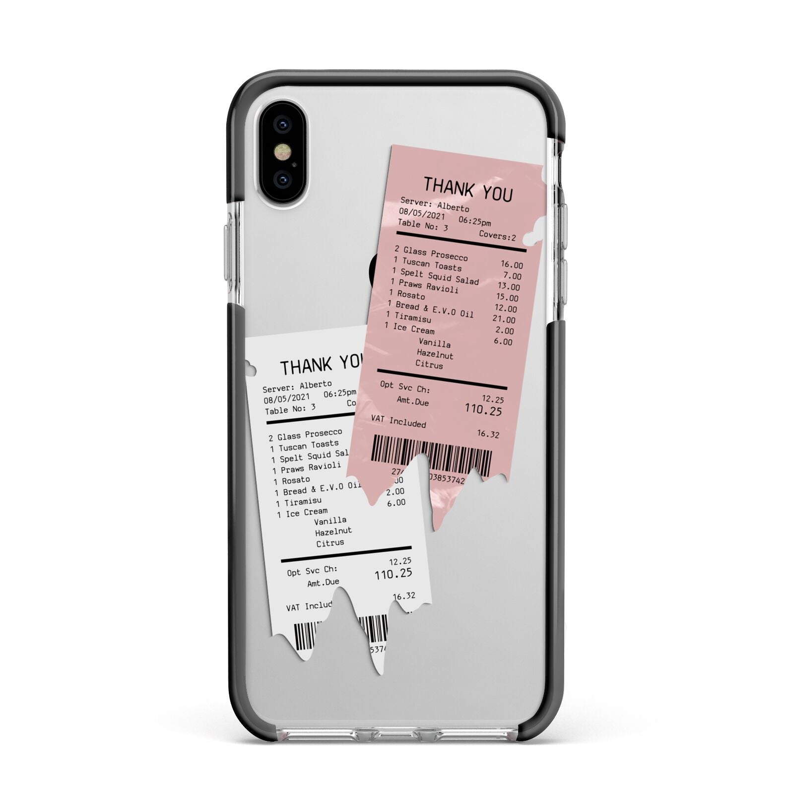 Restaurant Receipts Apple iPhone Xs Max Impact Case Black Edge on Silver Phone