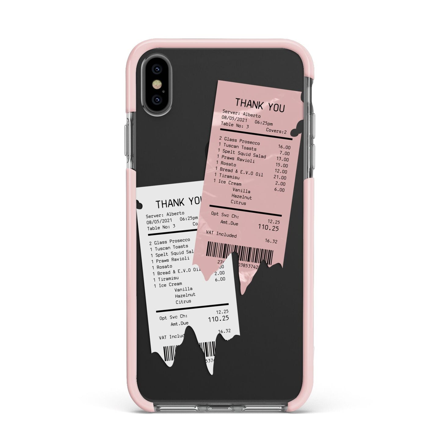 Restaurant Receipts Apple iPhone Xs Max Impact Case Pink Edge on Black Phone