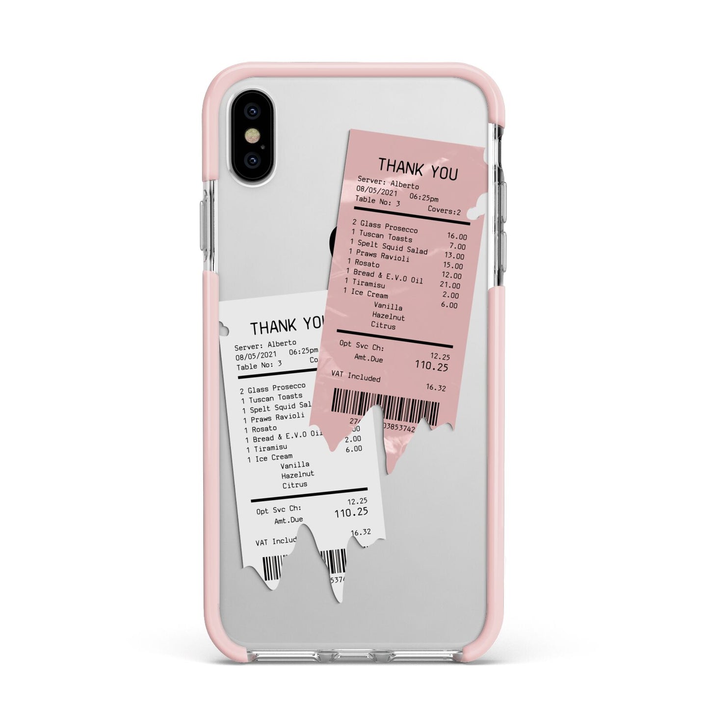 Restaurant Receipts Apple iPhone Xs Max Impact Case Pink Edge on Silver Phone