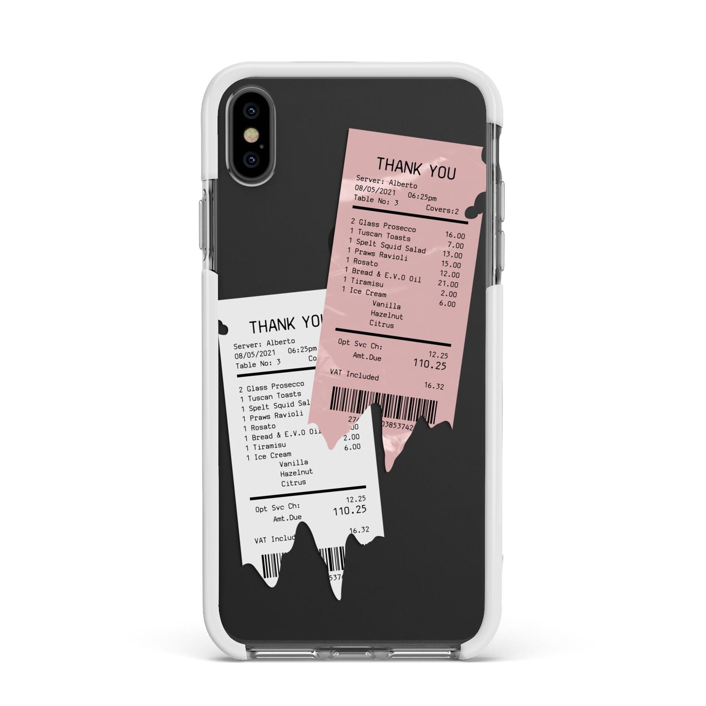 Restaurant Receipts Apple iPhone Xs Max Impact Case White Edge on Black Phone