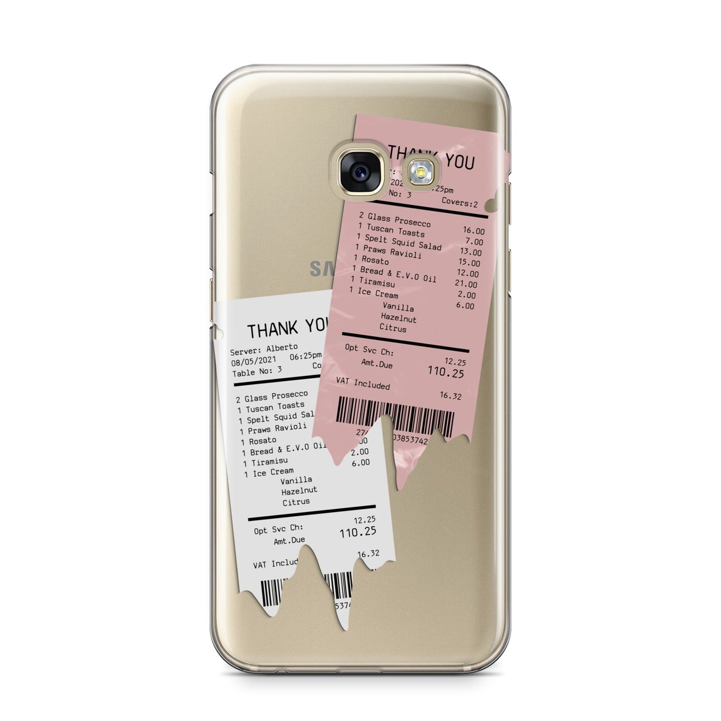 Restaurant Receipts Samsung Galaxy A3 2017 Case on gold phone