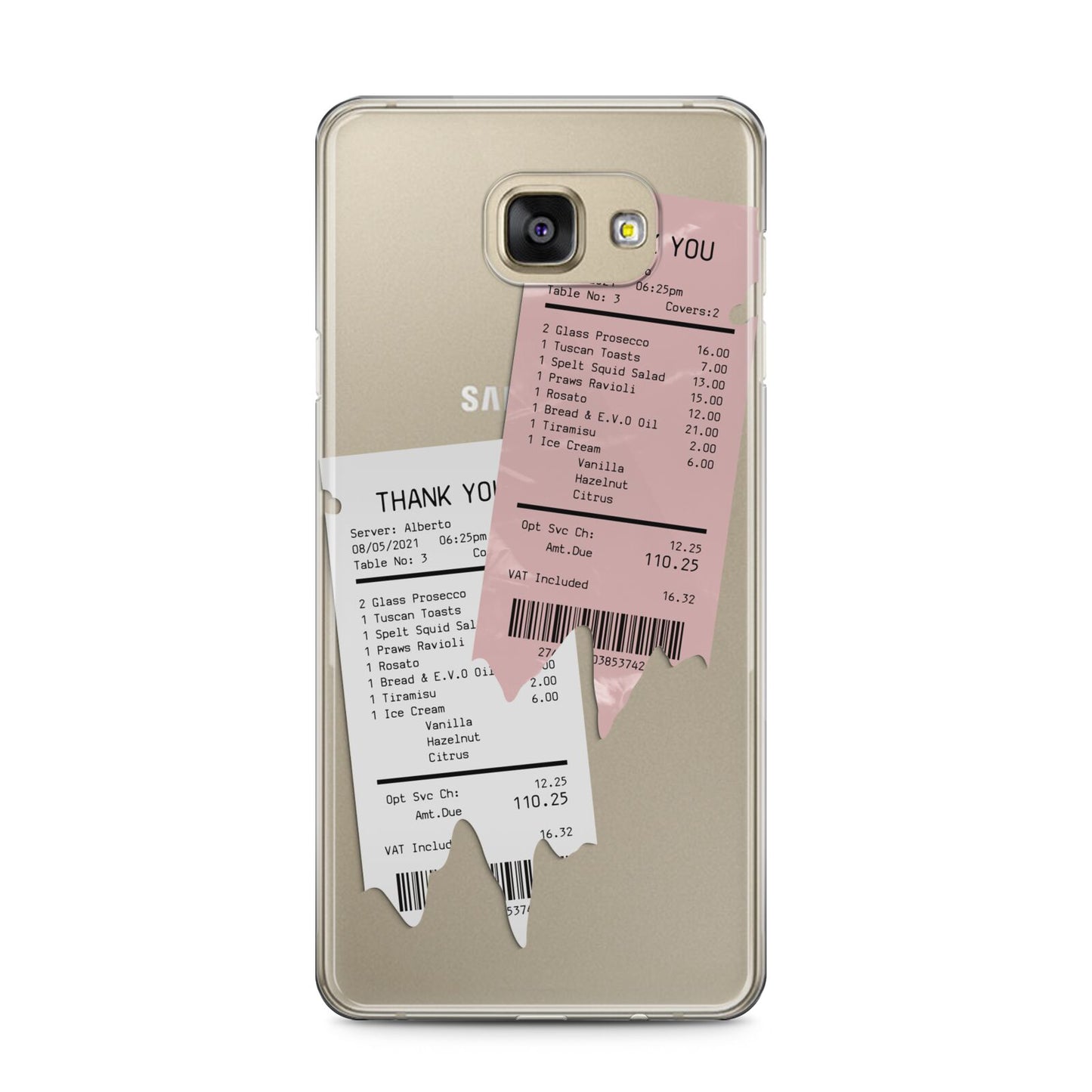 Restaurant Receipts Samsung Galaxy A5 2016 Case on gold phone