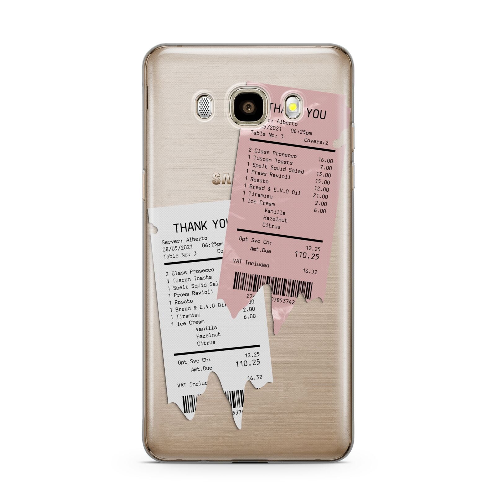 Restaurant Receipts Samsung Galaxy J7 2016 Case on gold phone