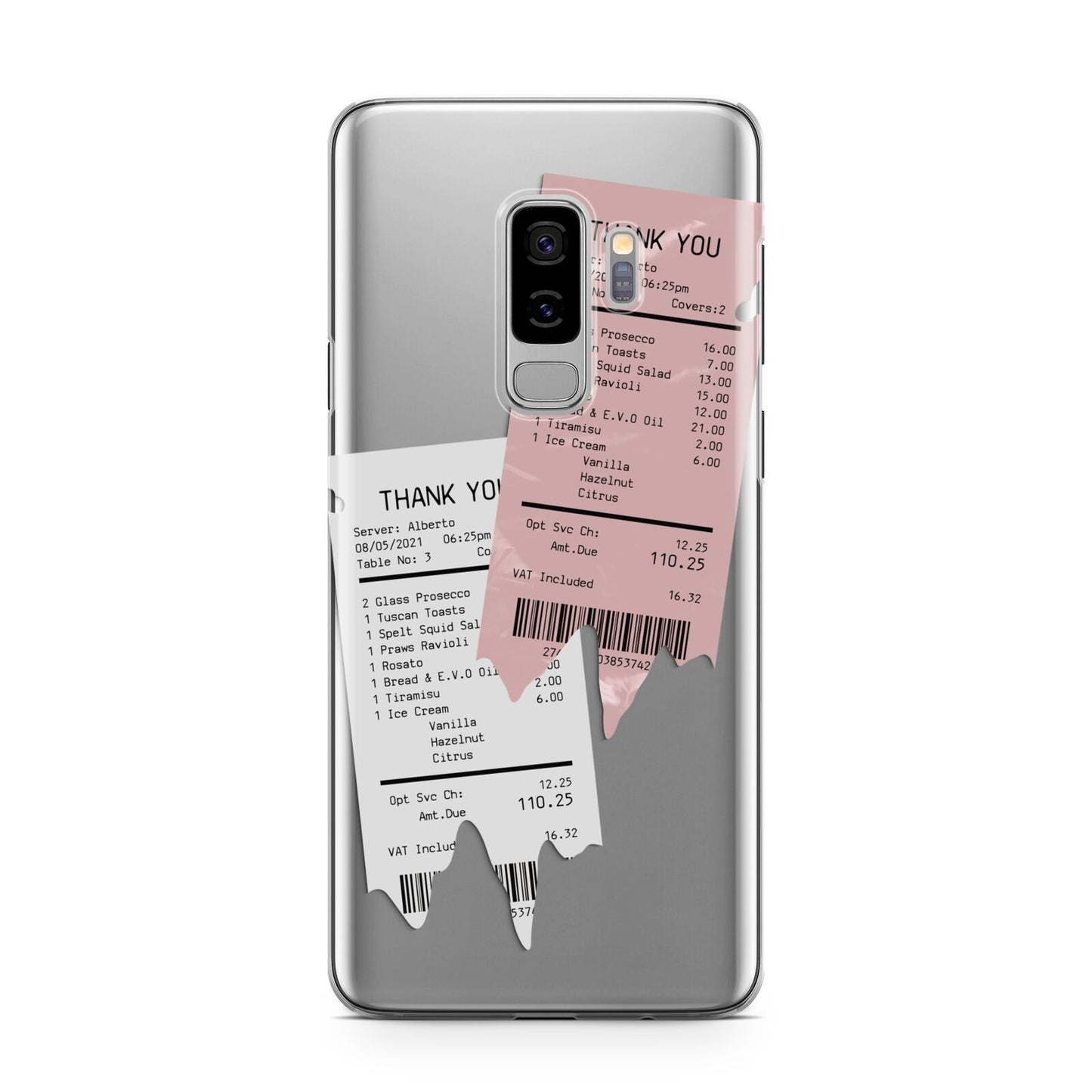 Restaurant Receipts Samsung Galaxy S9 Plus Case on Silver phone