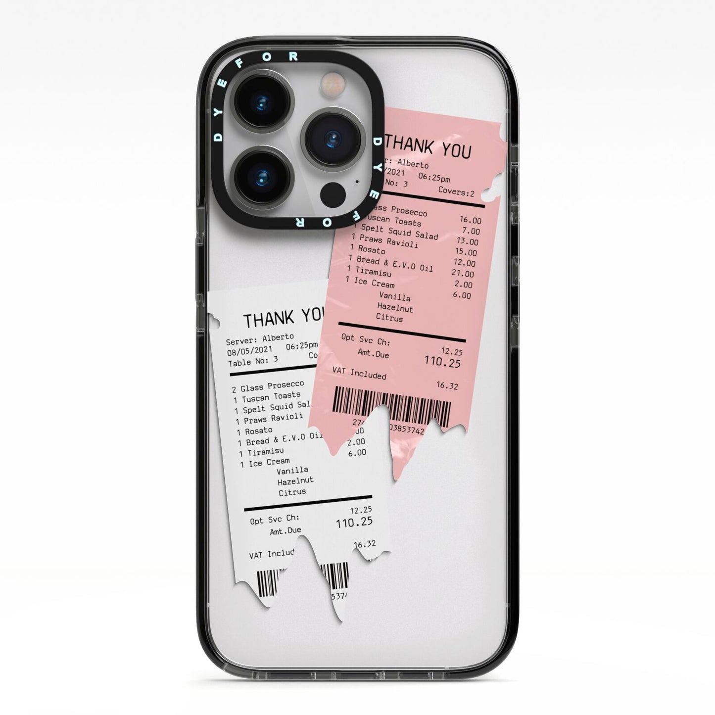 Restaurant Receipts iPhone 13 Pro Black Impact Case on Silver phone