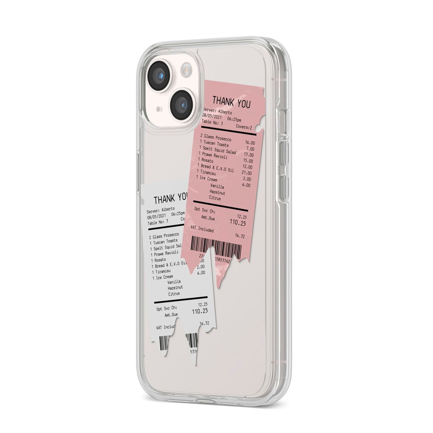 Restaurant Receipts iPhone 14 Clear Tough Case Starlight Angled Image