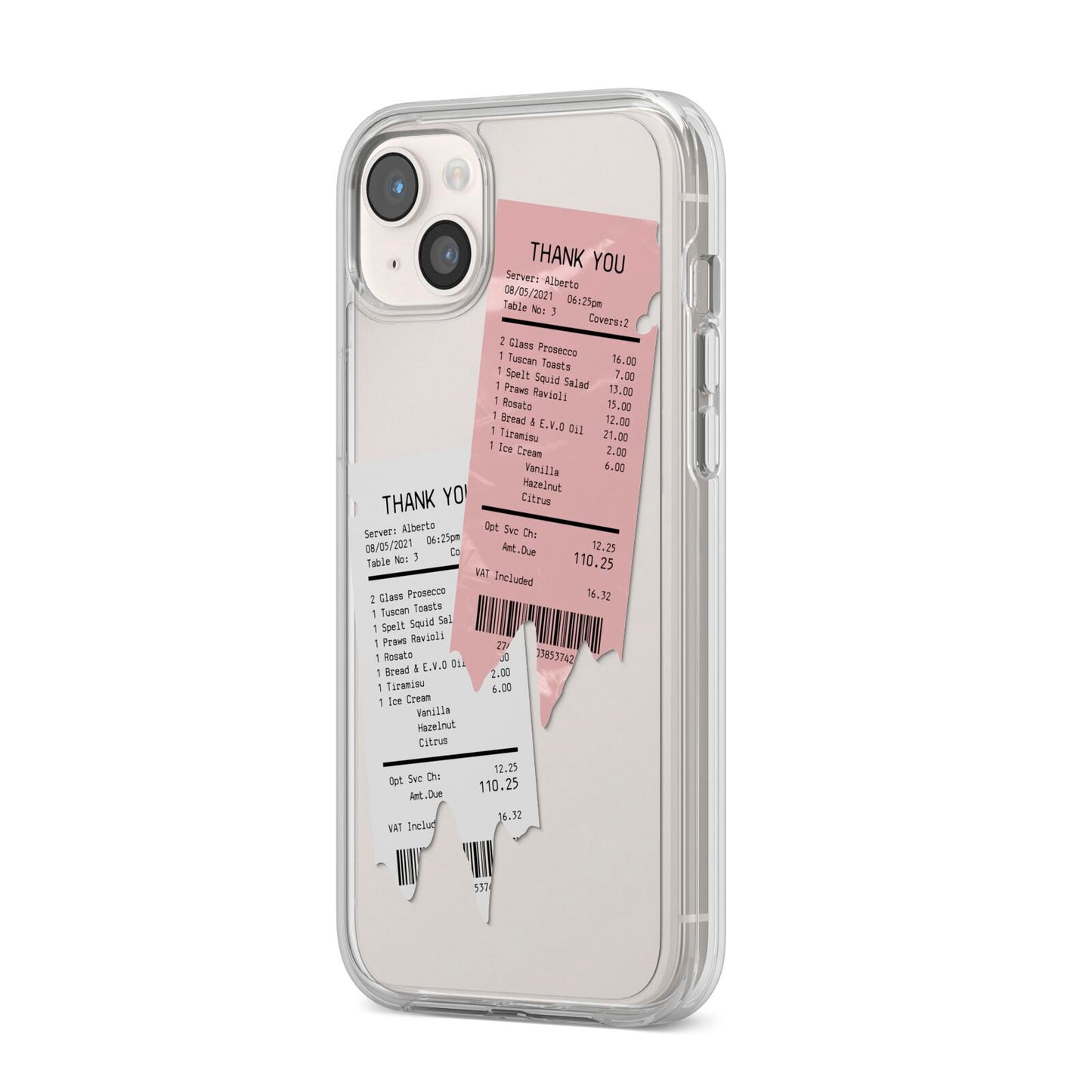 Restaurant Receipts iPhone 14 Plus Clear Tough Case Starlight Angled Image