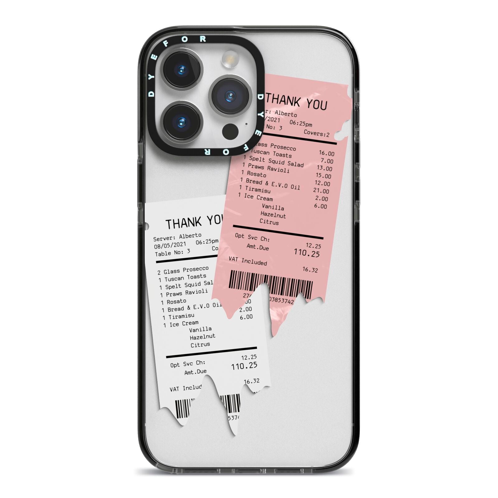 Restaurant Receipts iPhone 14 Pro Max Black Impact Case on Silver phone