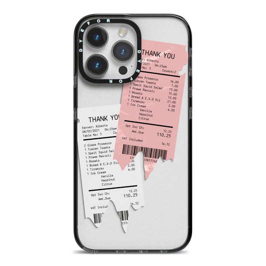 Restaurant Receipts iPhone 14 Pro Max Black Impact Case on Silver phone