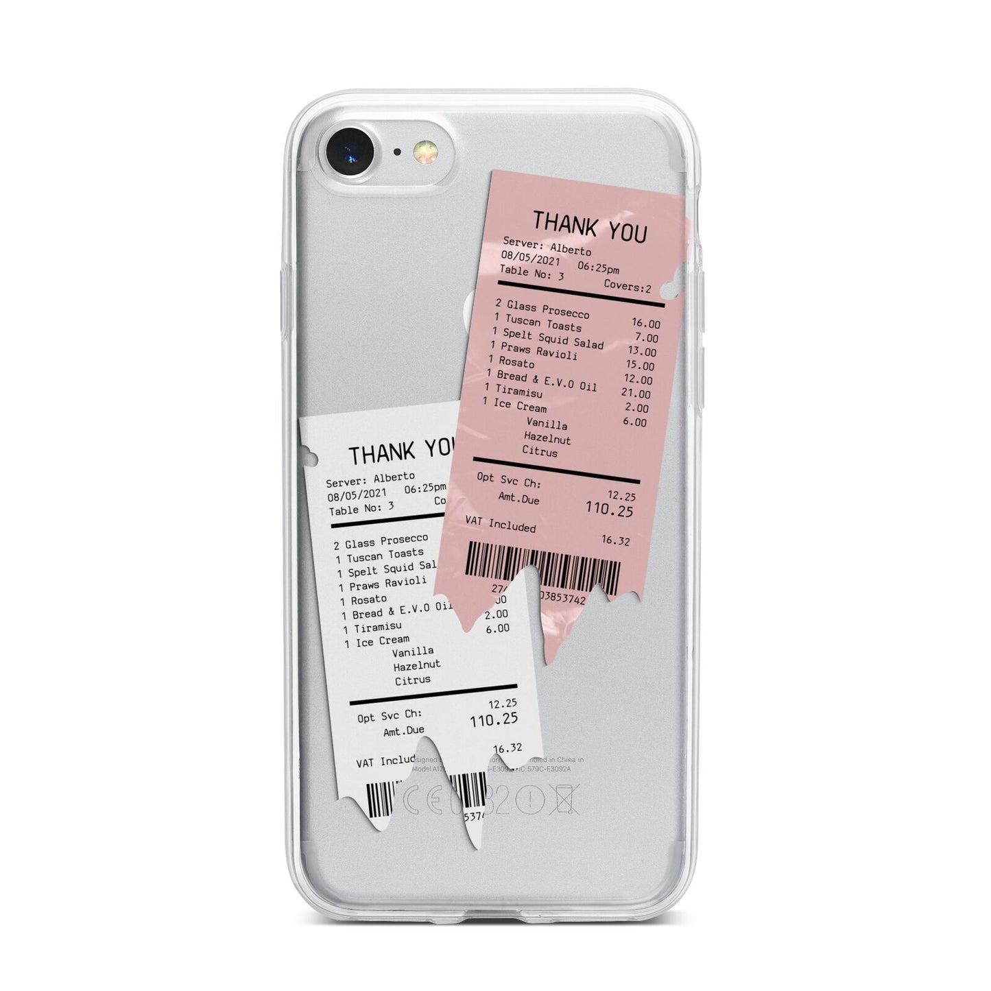 Restaurant Receipts iPhone 7 Bumper Case on Silver iPhone