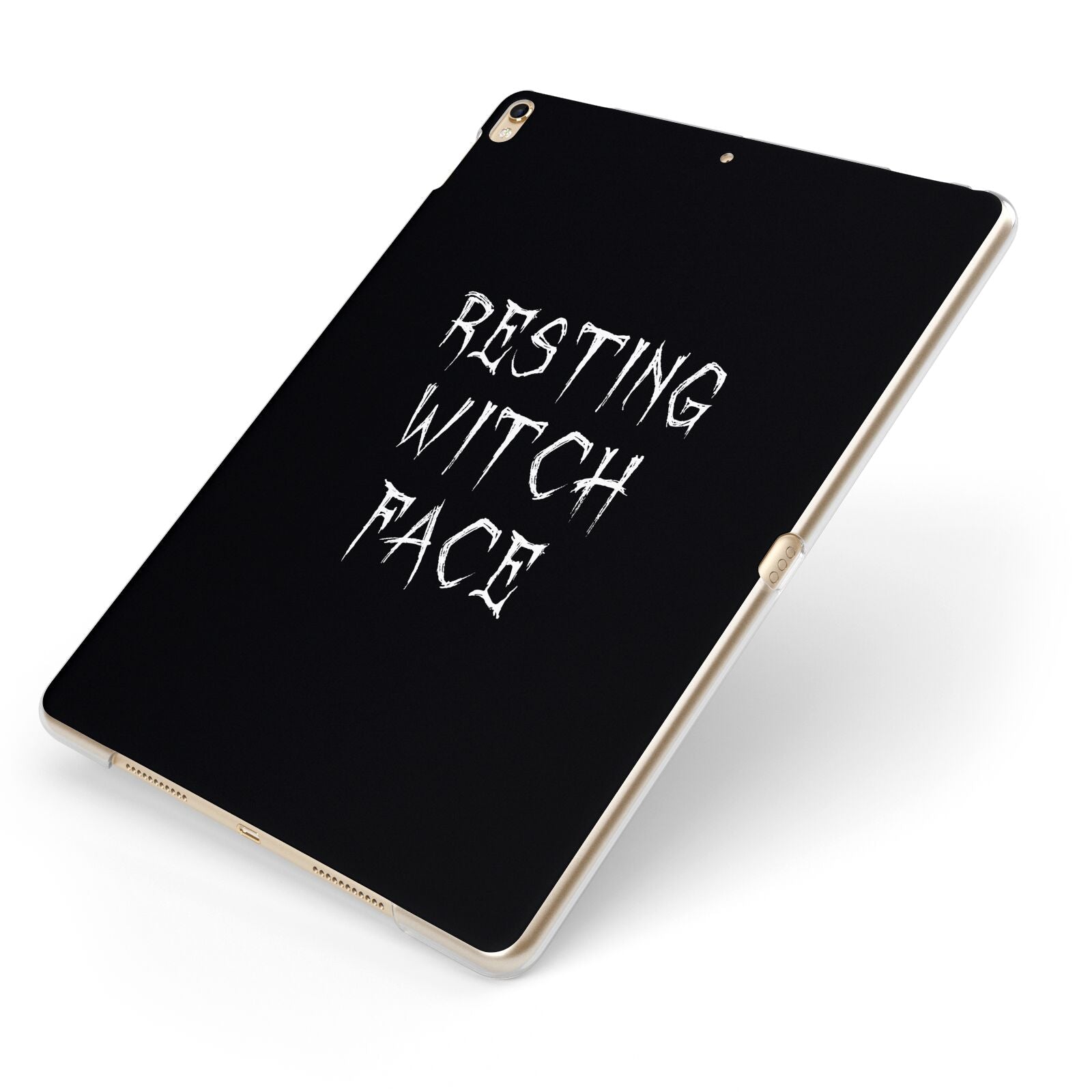 Resting Witch Face Apple iPad Case on Gold iPad Side View