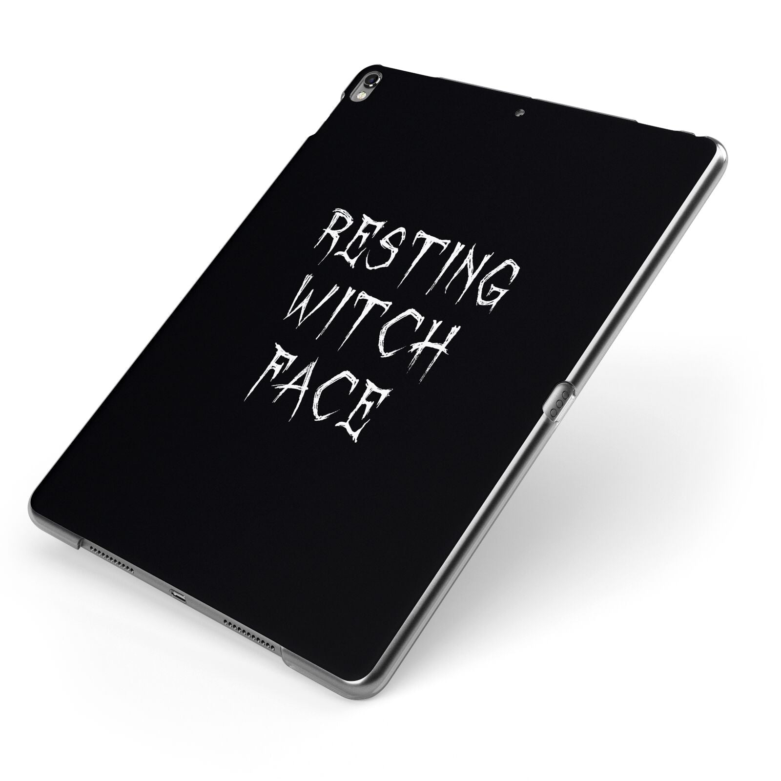 Resting Witch Face Apple iPad Case on Grey iPad Side View