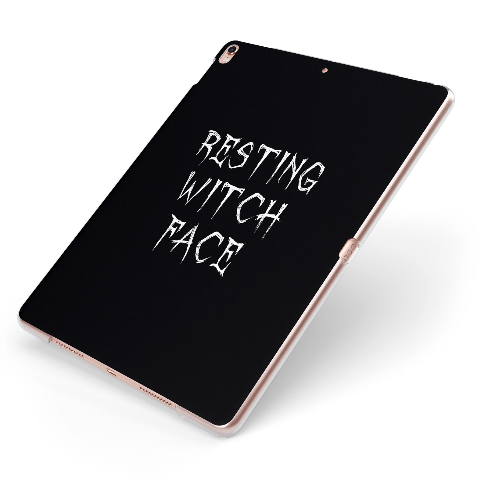 Resting Witch Face Apple iPad Case on Rose Gold iPad Side View
