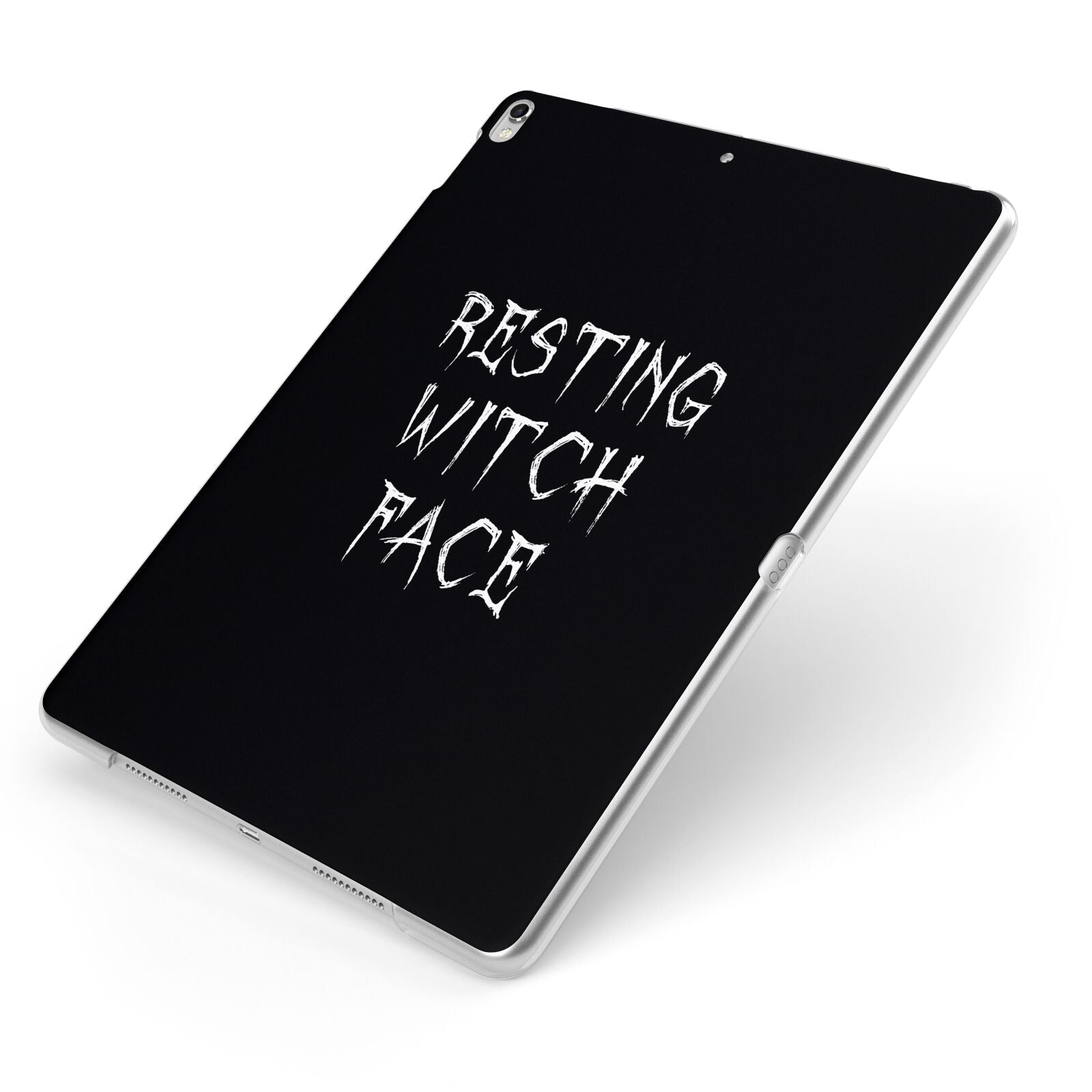 Resting Witch Face Apple iPad Case on Silver iPad Side View